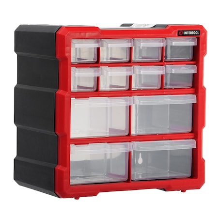 Intertool Drawer Bin Cabinet, 12 Drawers, 10.4 in. x 10.2 in. x 6.2 in., Plastic BX08-4024